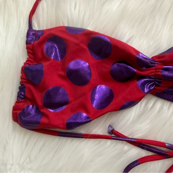 Y2K Victoria’s Secret Swim Red and Metallic Purple Polka Dot Bikini Top Medium - Picture 3 of 5
